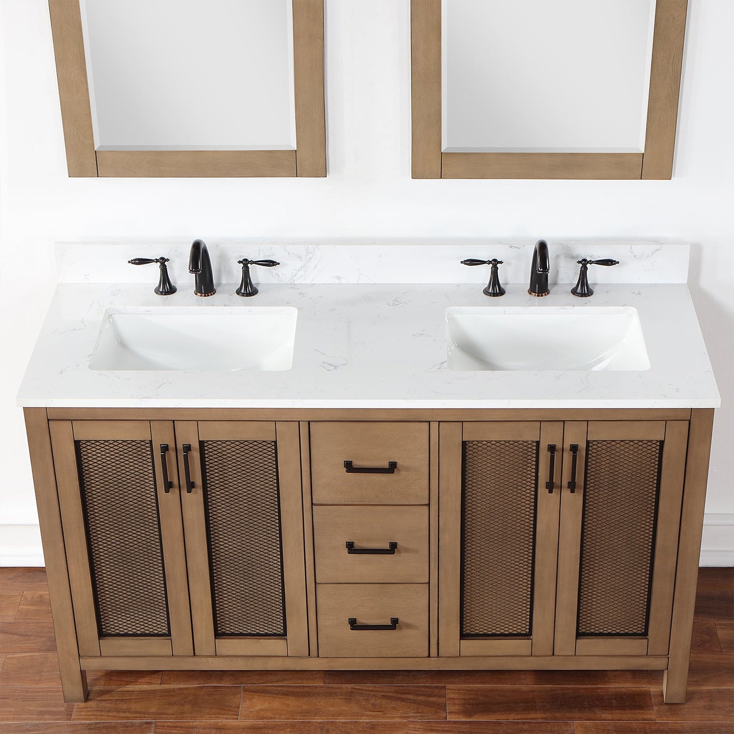 Hadiya 60" Double Bathroom Vanity Set in Brown Pine