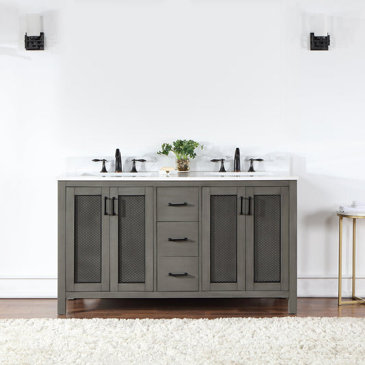 Hadiya 60" Double Bathroom Vanity Set in Gray Pine