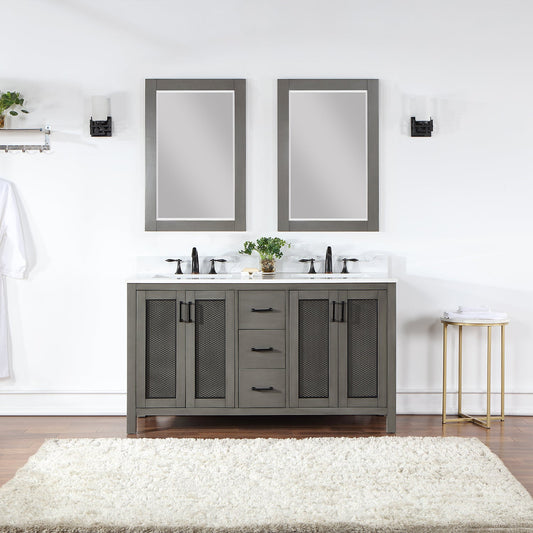 Hadiya 60" Double Bathroom Vanity Set in Gray Pine