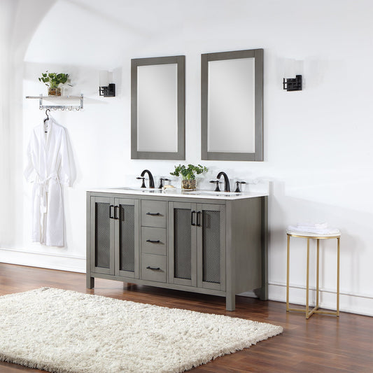Hadiya 60" Double Bathroom Vanity Set in Gray Pine