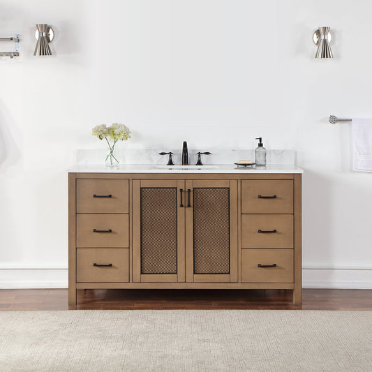 Hadiya 60" Single Bathroom Vanity Set in Brown Pine