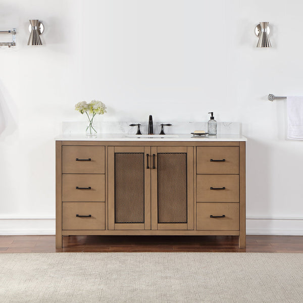 Hadiya 60 Single Bathroom Vanity Set in Brown Pine