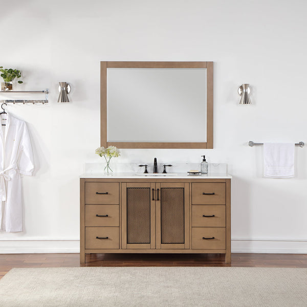 Hadiya 60 Single Bathroom Vanity Set in Brown Pine