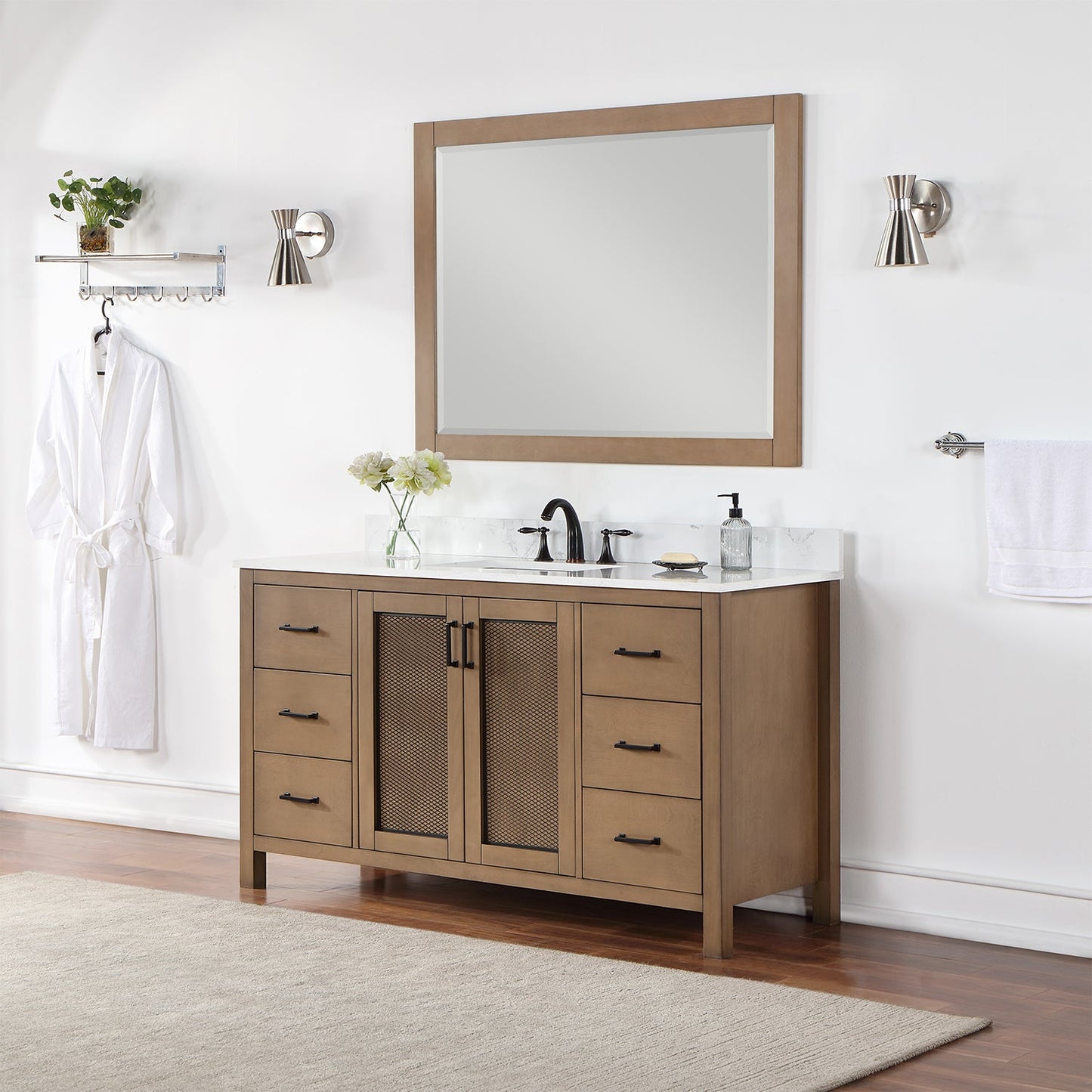 Hadiya 60" Single Bathroom Vanity Set in Brown Pine