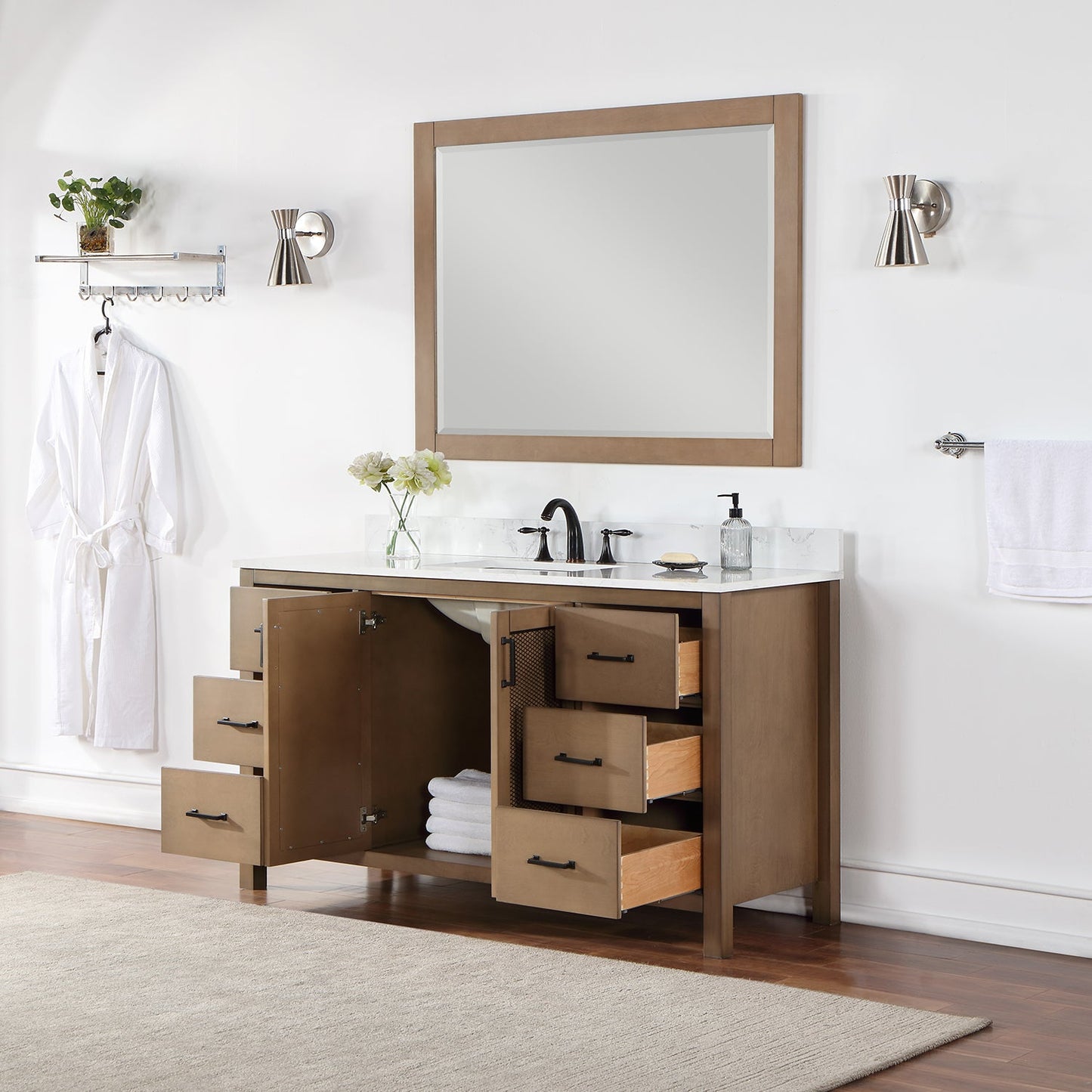 Hadiya 60" Single Bathroom Vanity Set in Brown Pine