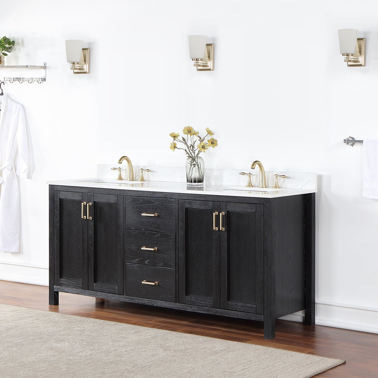 Hadiya 72" Double Bathroom Vanity Set in Black Oak
