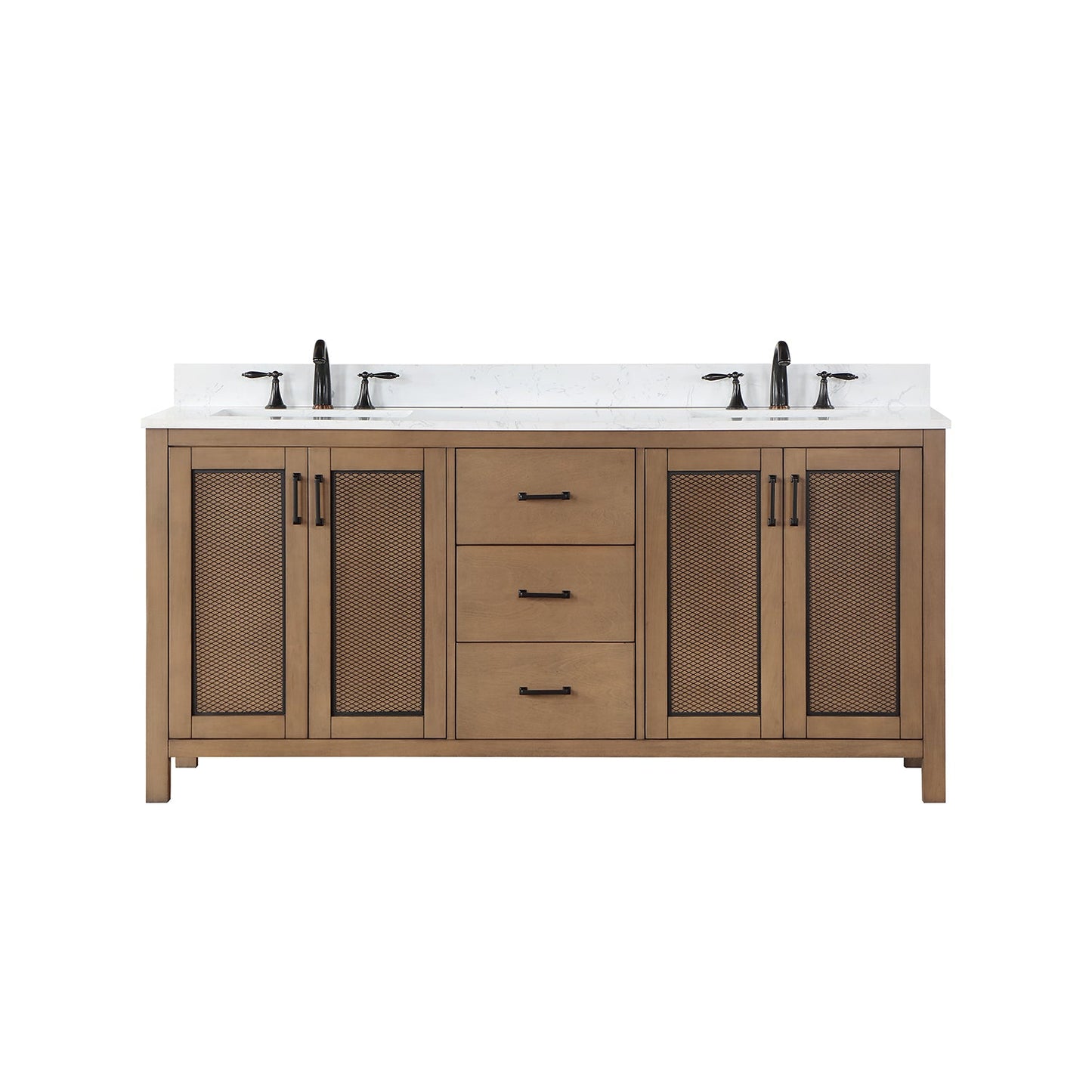 Hadiya 72" Double Bathroom Vanity Set in Brown Pine