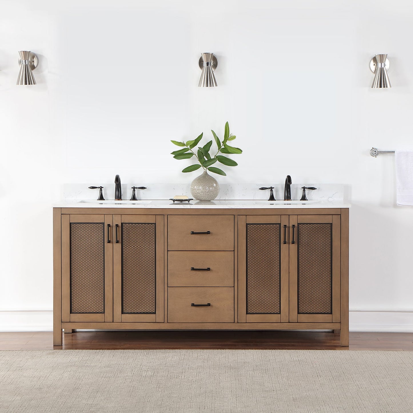 Hadiya 72" Double Bathroom Vanity Set in Brown Pine