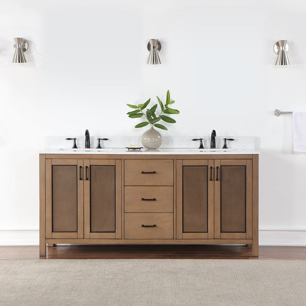 Hadiya 72 Double Bathroom Vanity Set in Brown Pine