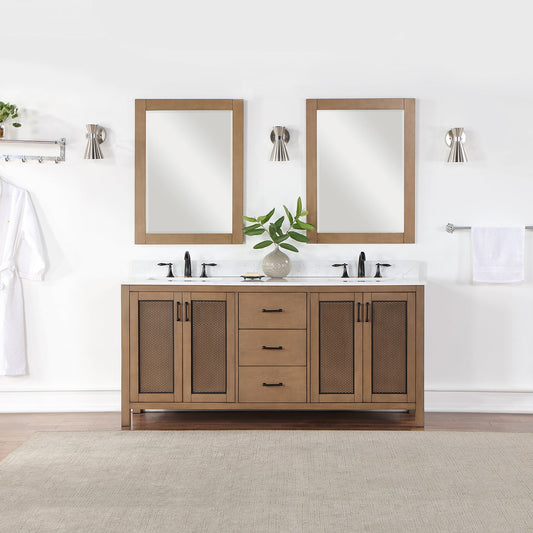 Hadiya 72" Double Bathroom Vanity Set in Brown Pine
