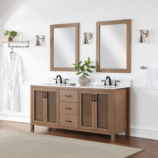 Hadiya 72" Double Bathroom Vanity Set in Brown Pine