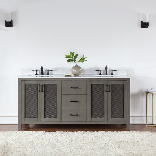 Hadiya 72" Double Bathroom Vanity Set in Gray Pine