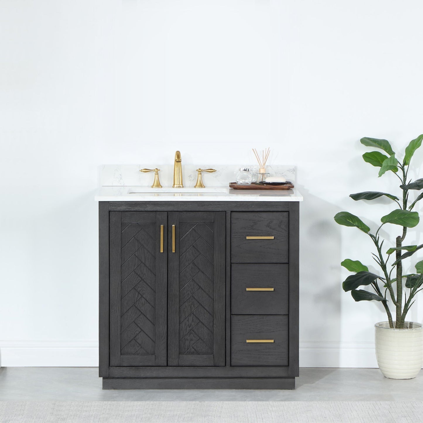 Gazsi 36" Single Bathroom Vanity Set in Brown Oak