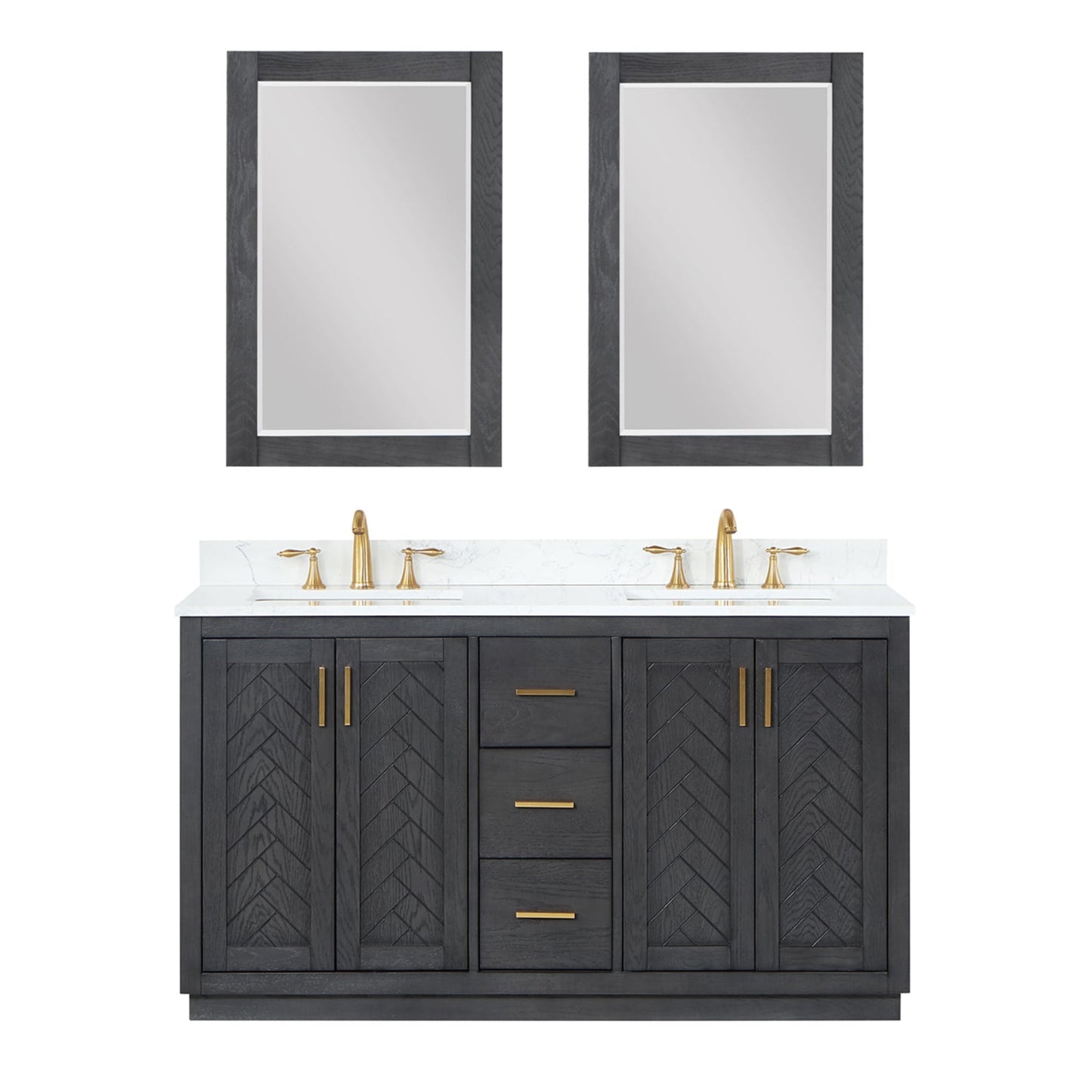 Gazsi 60" Double Bathroom Vanity Set in Brown Oak