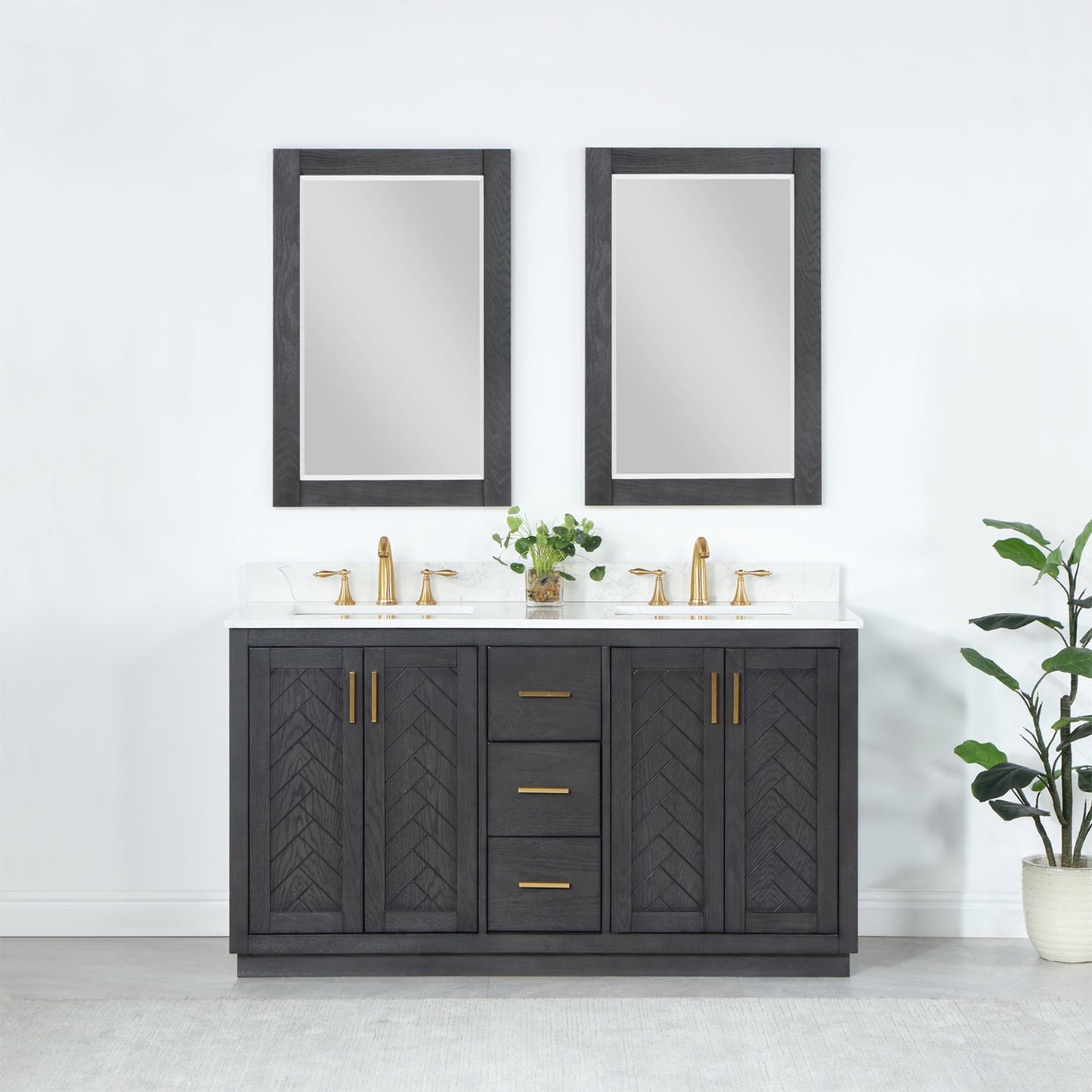 Gazsi 60" Double Bathroom Vanity Set in Brown Oak