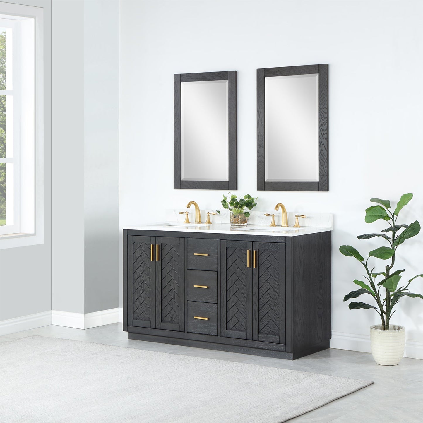 Gazsi 60" Double Bathroom Vanity Set in Brown Oak