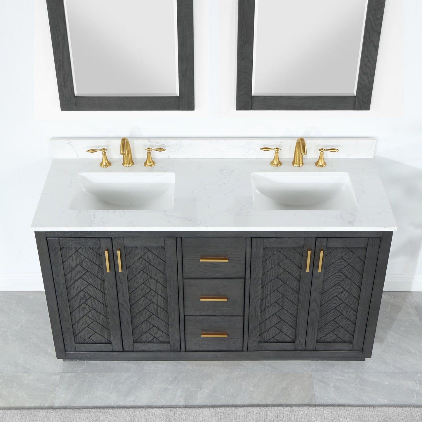 Gazsi 60" Double Bathroom Vanity Set in Brown Oak