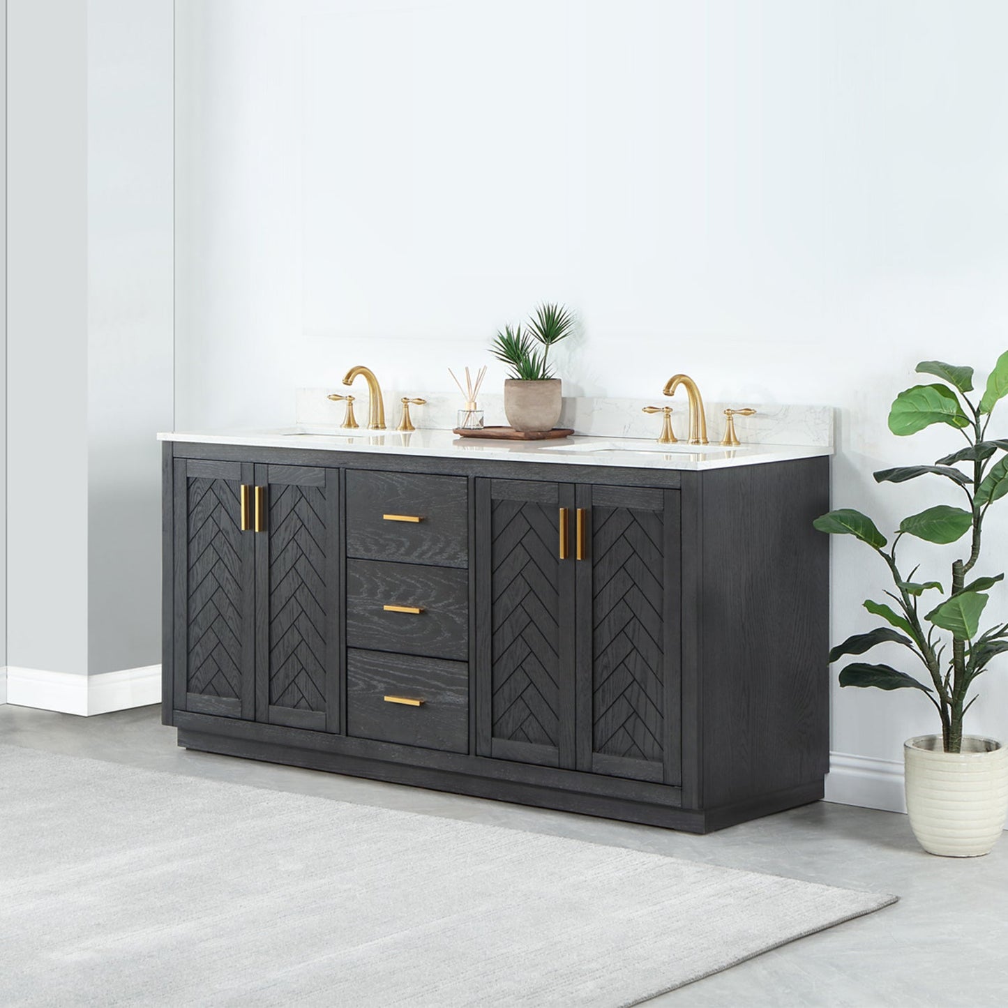 Gazsi 72" Double Bathroom Vanity Set in Brown Oak