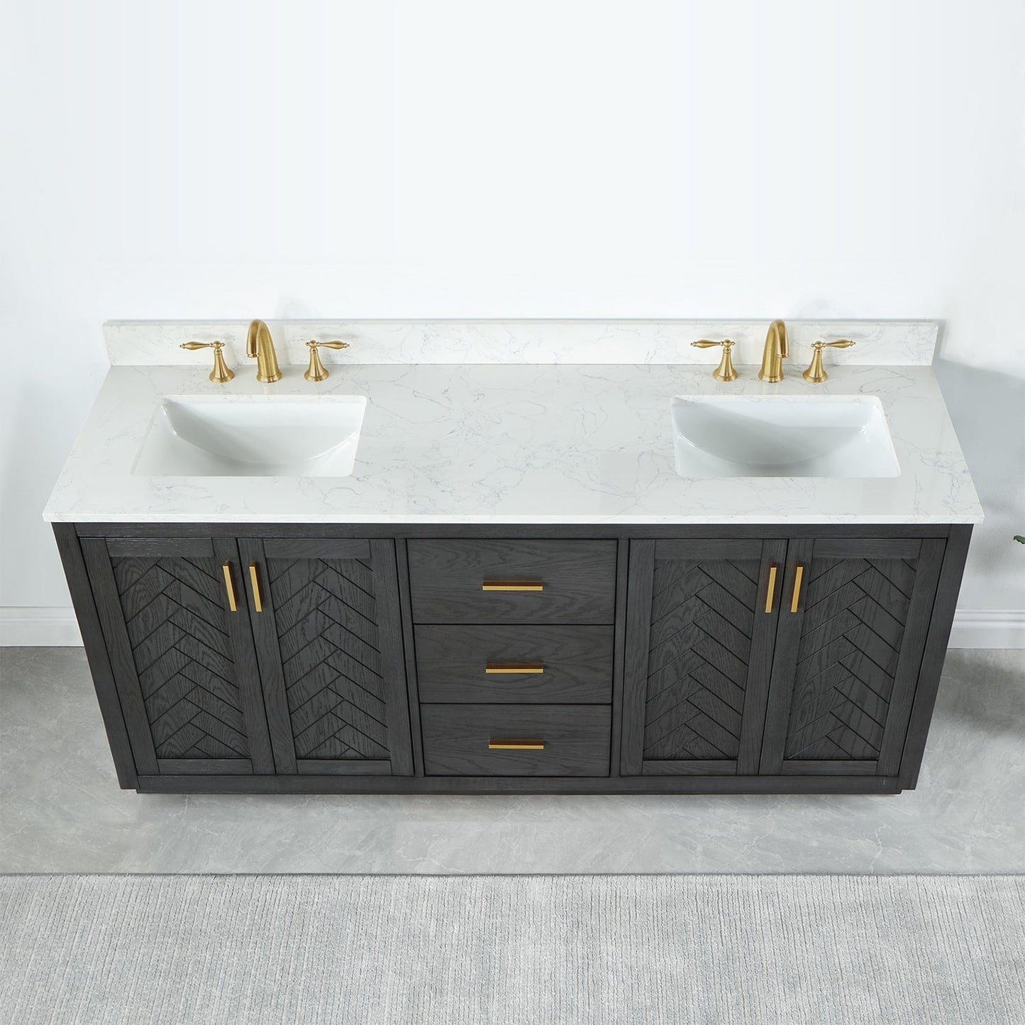 Gazsi 72" Double Bathroom Vanity Set in Brown Oak