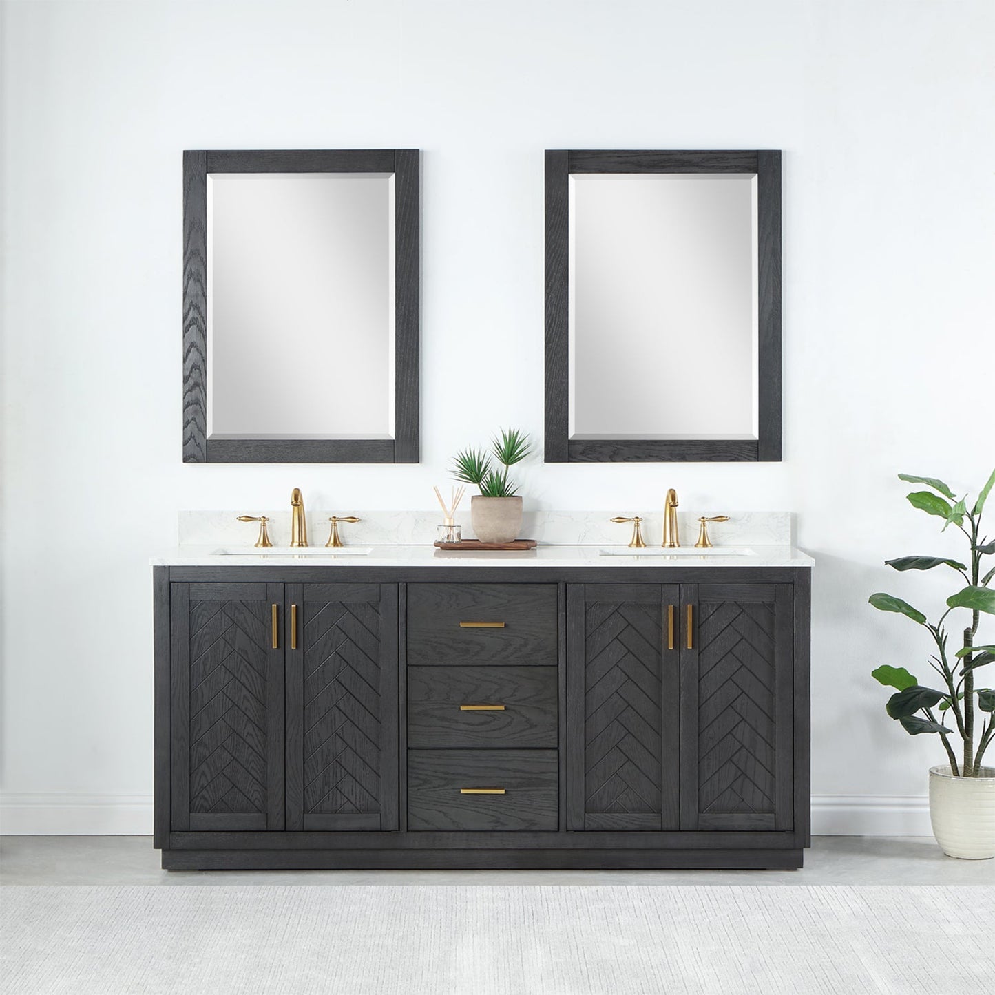 Gazsi 72" Double Bathroom Vanity Set in Brown Oak