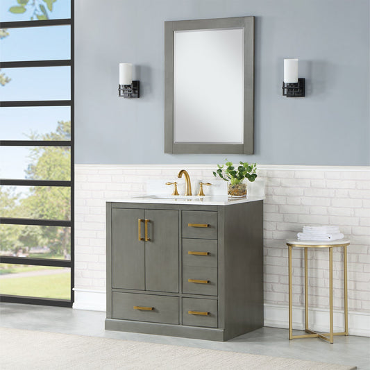 Monna 36" Single Bathroom Vanity Set in Gray Pine