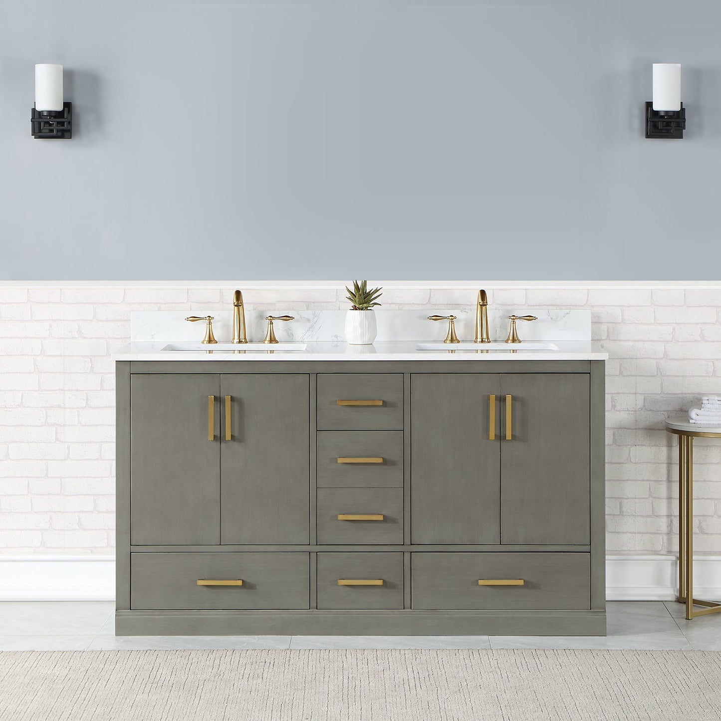 Monna 60" Double Bathroom Vanity Set in Gray Pine