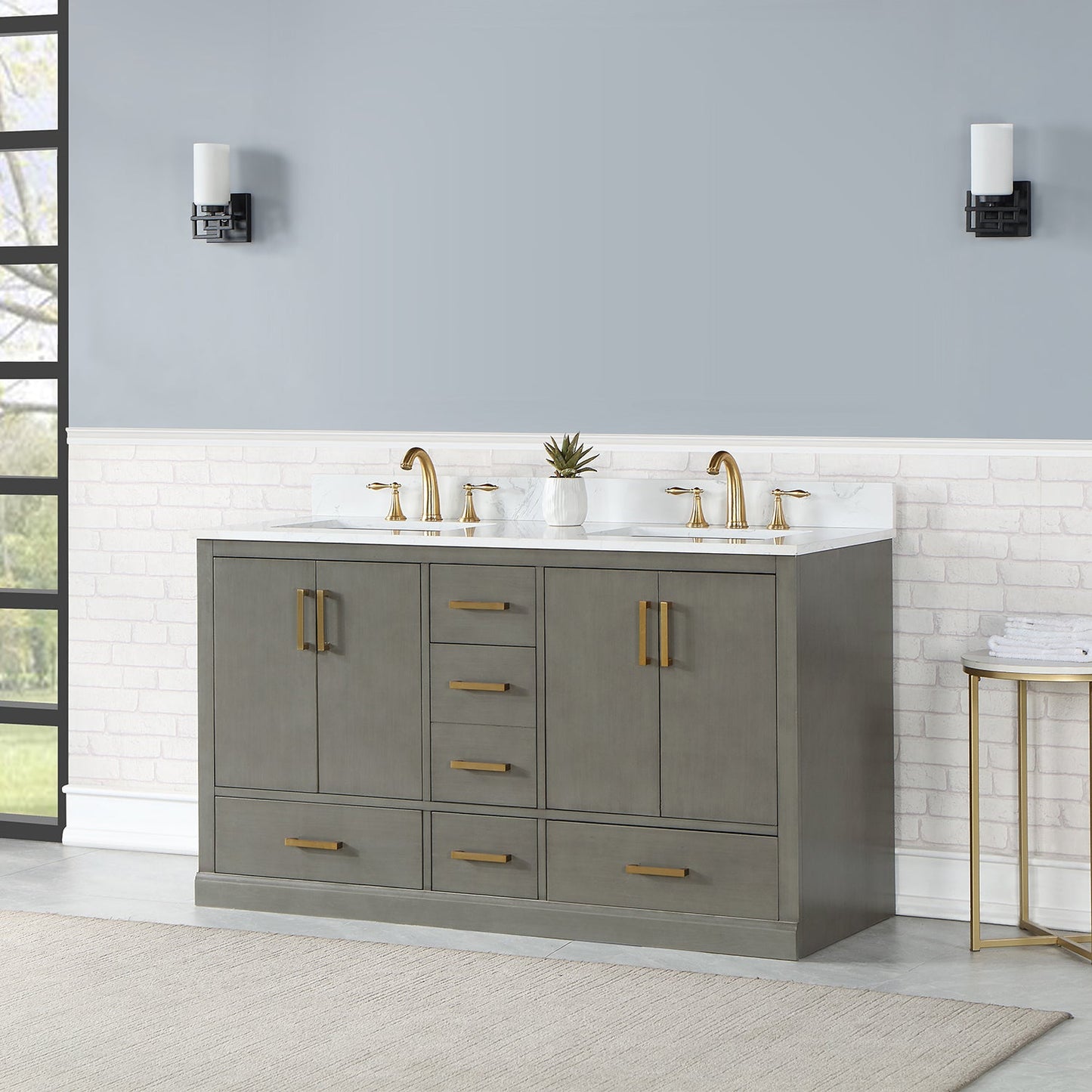 Monna 60" Double Bathroom Vanity Set in Gray Pine