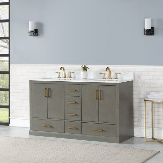 Monna 60" Double Bathroom Vanity Set in Gray Pine