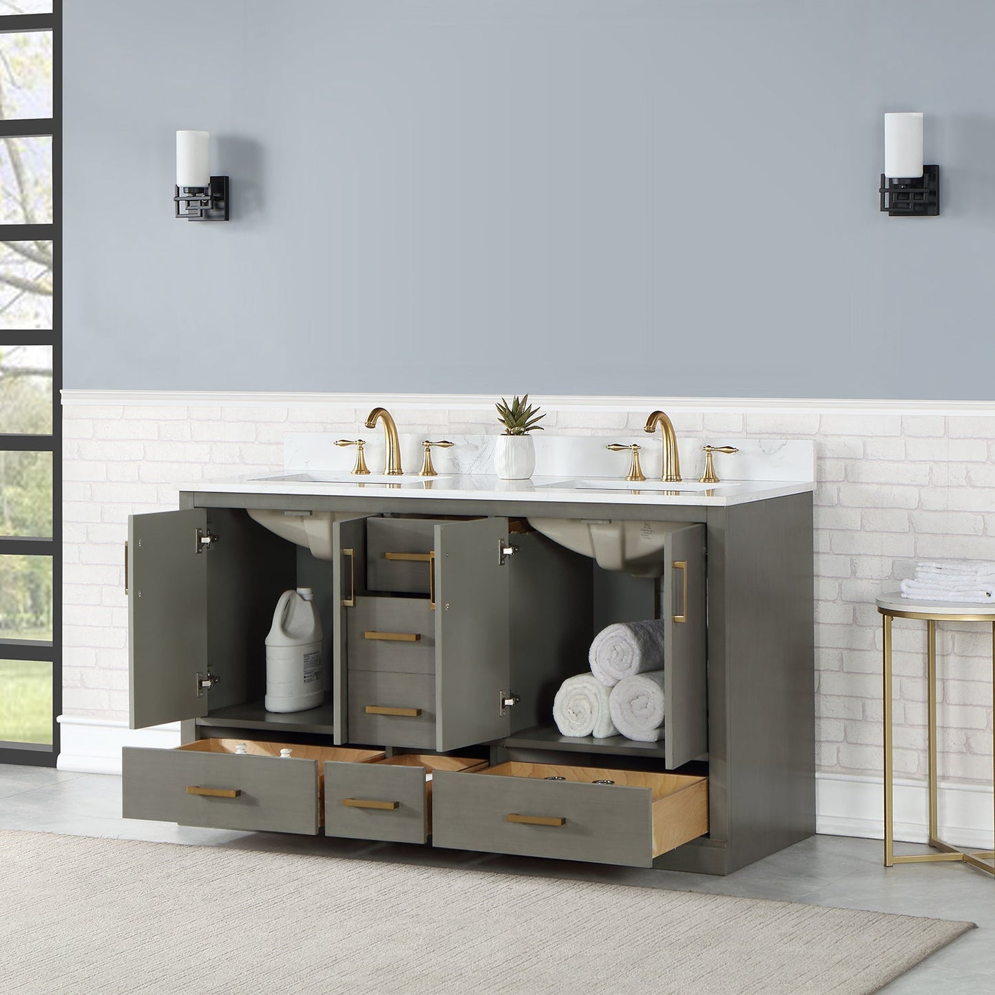 Monna 60" Double Bathroom Vanity Set in Gray Pine