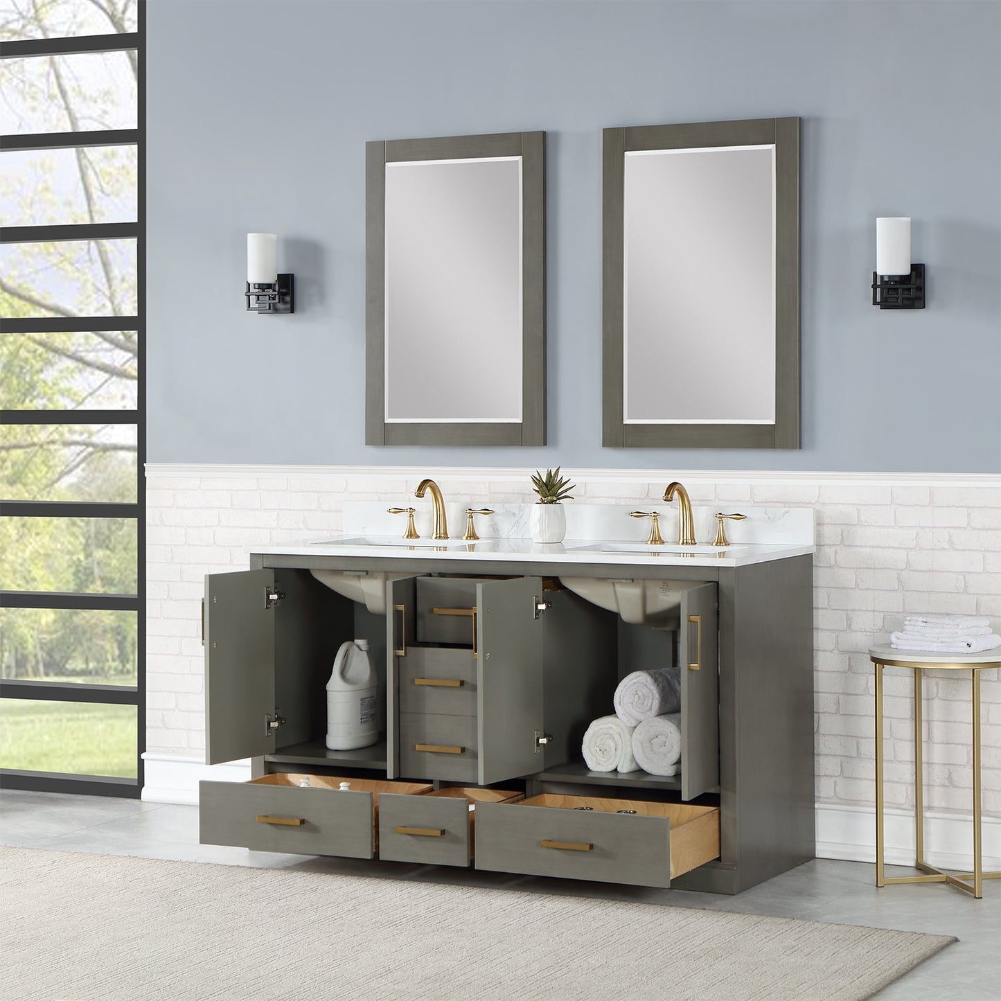 Monna 60" Double Bathroom Vanity Set in Gray Pine