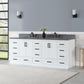 Monna 84" Double Bathroom Vanity Set in White with Concrete Grey Composite Stone Countertop without Mirror