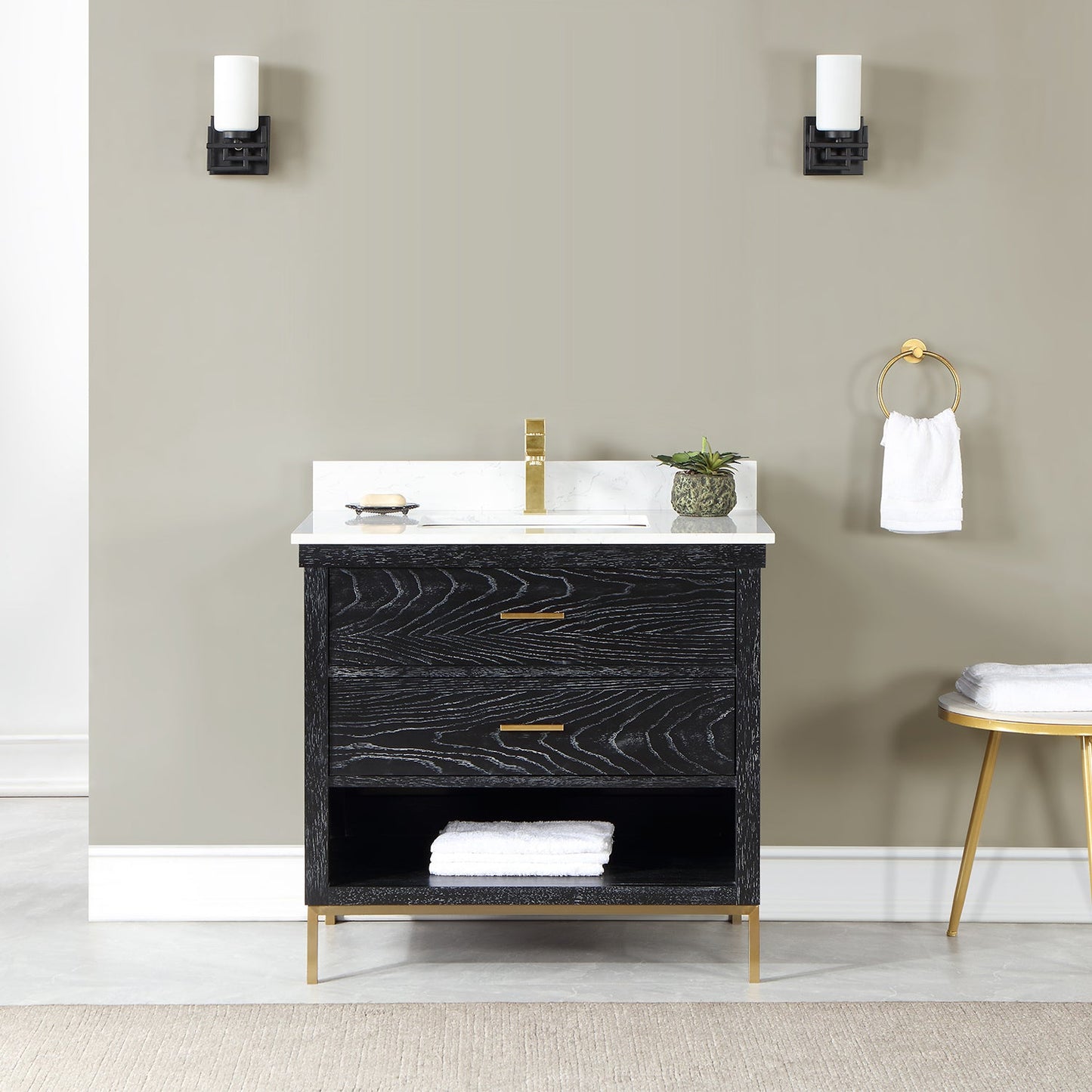 Kesia 36" Single Bathroom Vanity Set in Black Oak