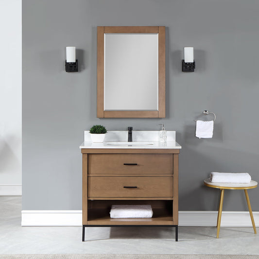 Kesia 36" Single Bathroom Vanity Set in Brown Pine