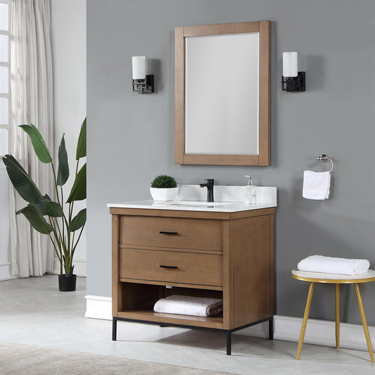 Kesia 36" Single Bathroom Vanity Set in Brown Pine