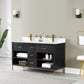 Kesia 60" Double Bathroom Vanity Set in Black Oak with Aosta White Composite Stone Countertop without Mirror