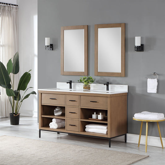 Kesia 60" Double Bathroom Vanity Set in Brown Pine