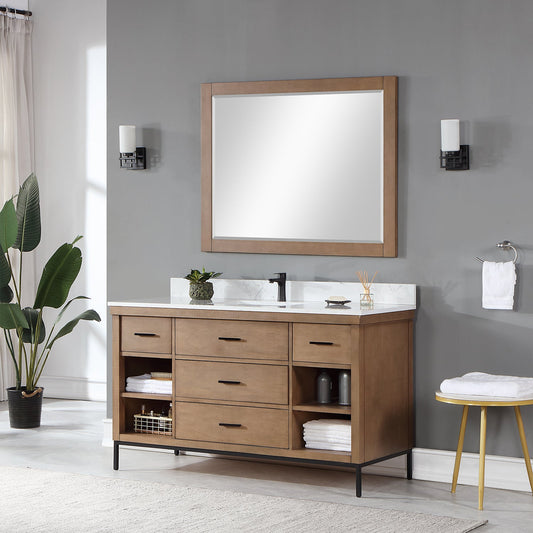 Kesia 60" Single Bathroom Vanity Set in Brown Pine