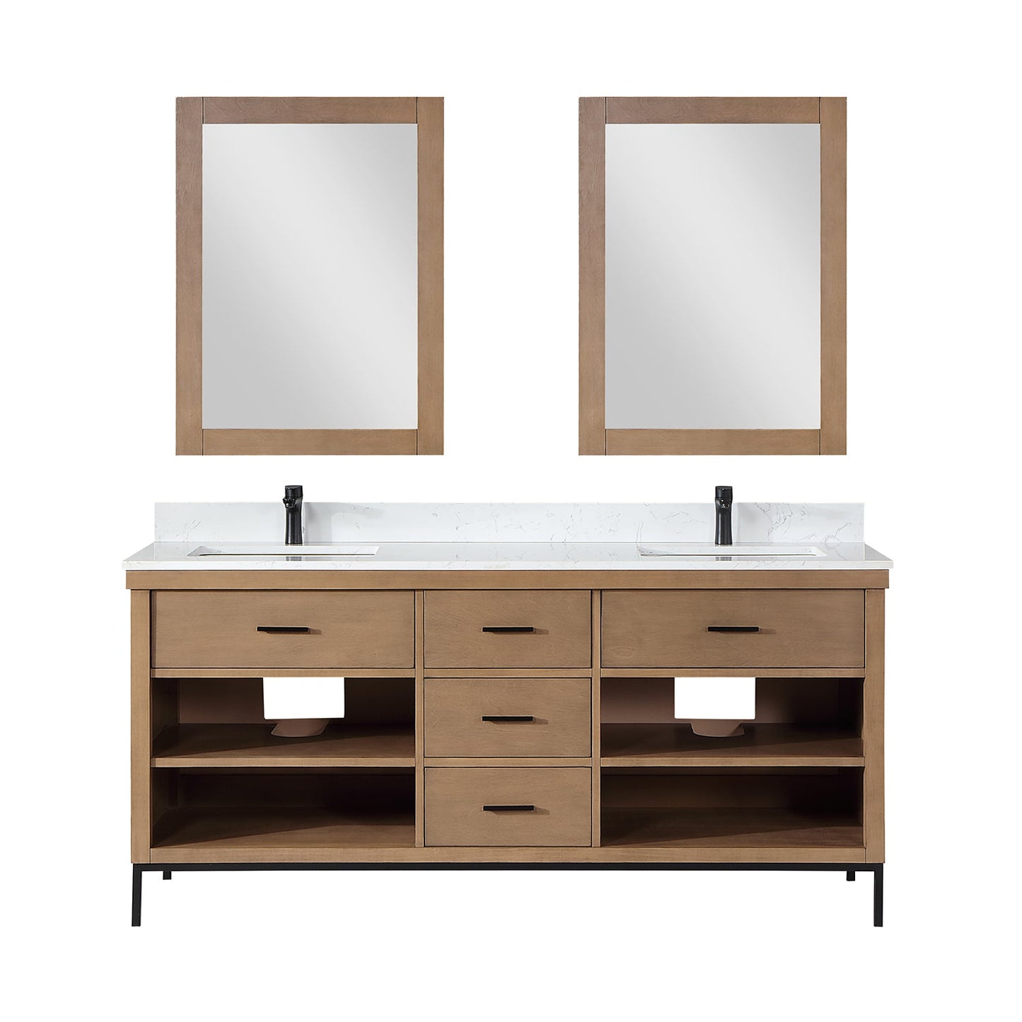 Kesia 72" Double Bathroom Vanity Set in Brown Pine