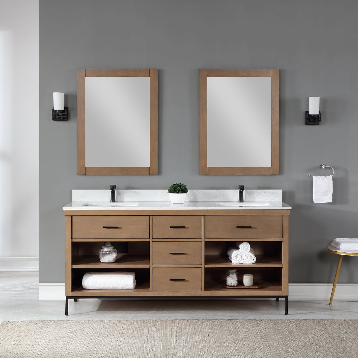 Kesia 72" Double Bathroom Vanity Set in Brown Pine