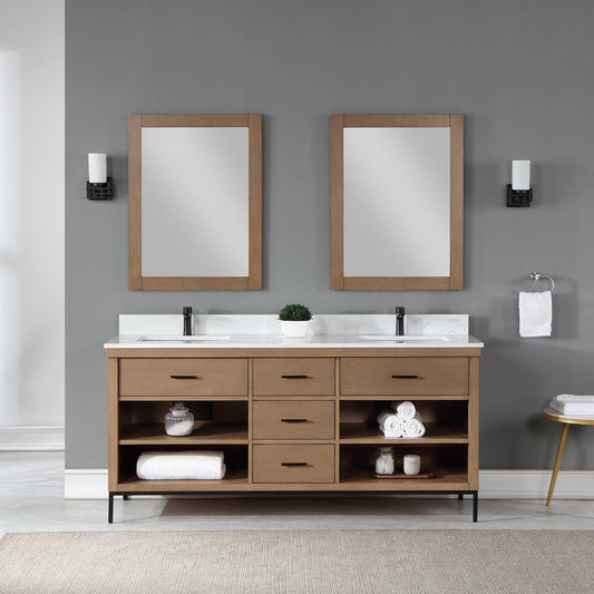 Kesia 72" Double Bathroom Vanity Set in Brown Pine