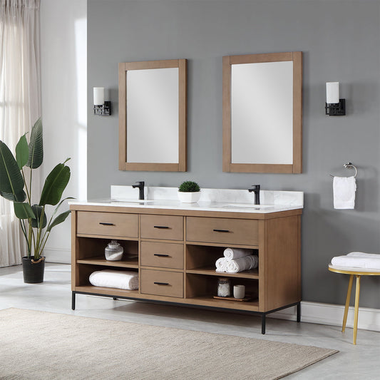 Kesia 72" Double Bathroom Vanity Set in Brown Pine