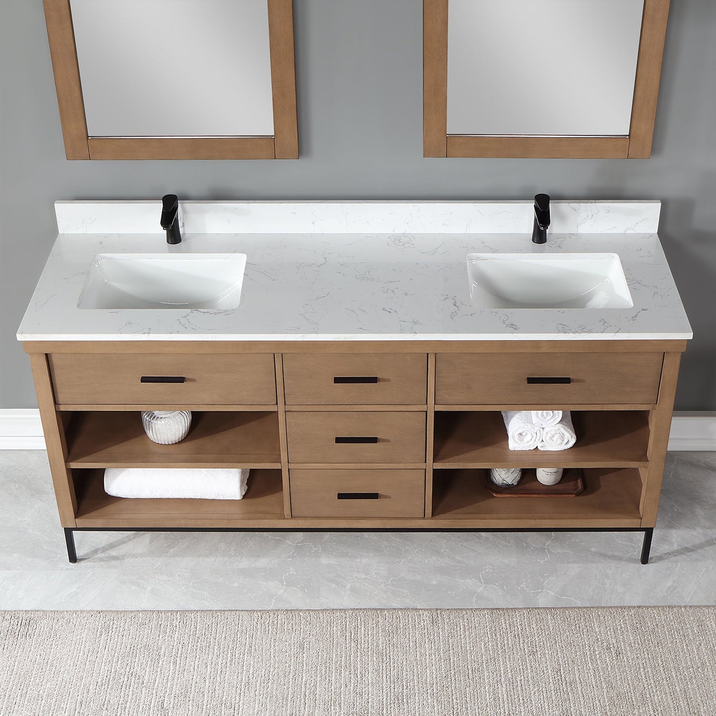 Kesia 72" Double Bathroom Vanity Set in Brown Pine