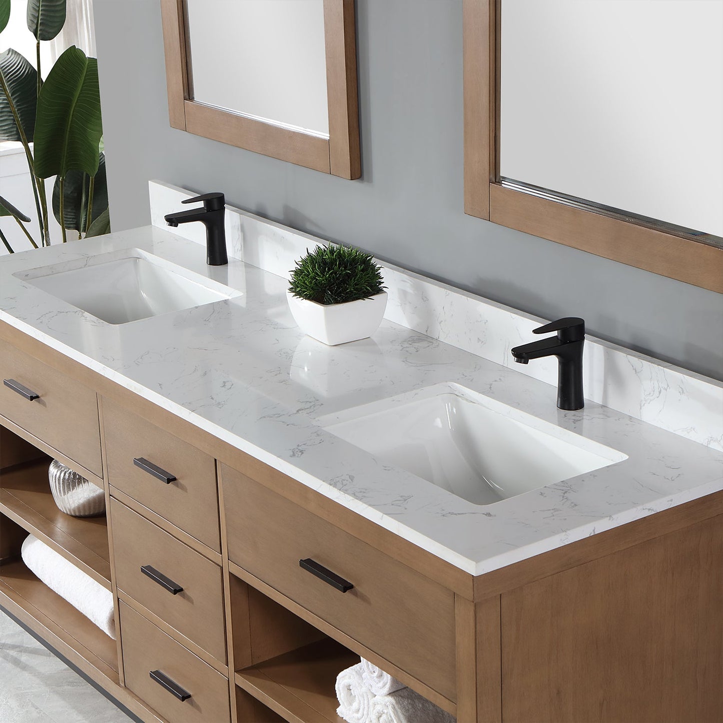 Kesia 72" Double Bathroom Vanity Set in Brown Pine