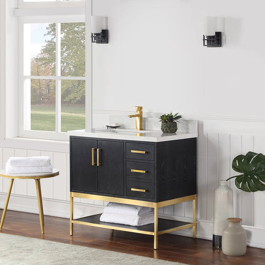 Wildy 36" Single Bathroom Vanity Set in Black Oak