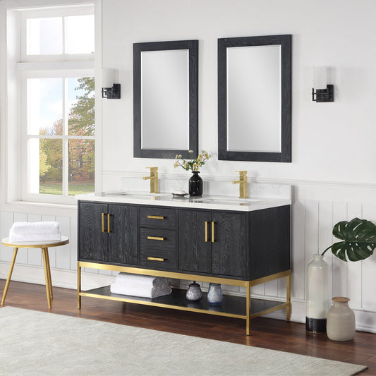 Wildy 60" Double Bathroom Vanity Set in Black Oak