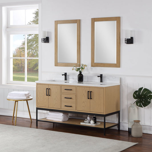 Wildy 60" Double Bathroom Vanity Set in Washed Oak