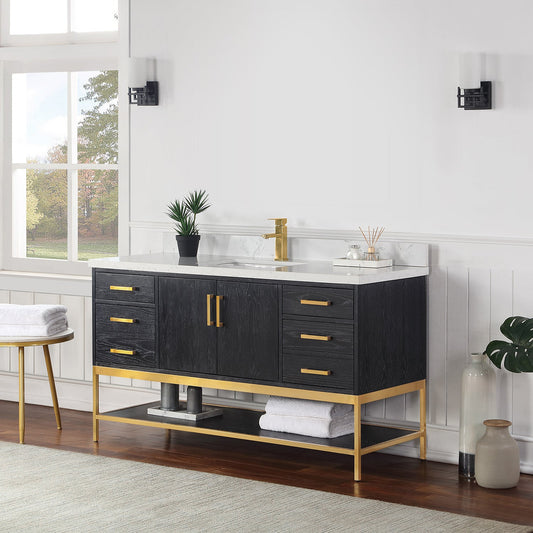 Wildy 60" Single Bathroom Vanity Set in Black Oak