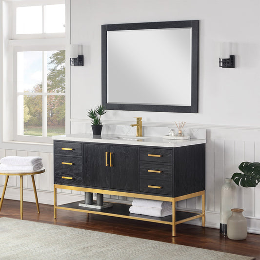 Wildy 60" Single Bathroom Vanity Set in Black Oak