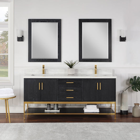 Wildy 72" Double Bathroom Vanity Set in Black Oak