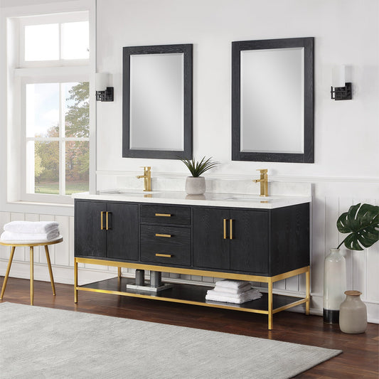 Wildy 72" Double Bathroom Vanity Set in Black Oak